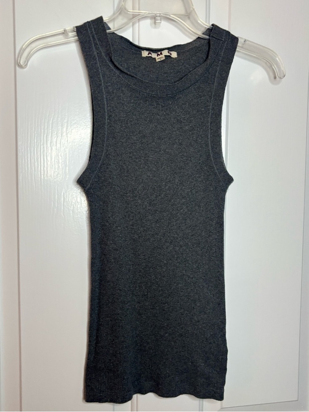 EUC AMO Women’s Ribbed Sleeveless Cotton Knit Tank Top - Charcoal size Small